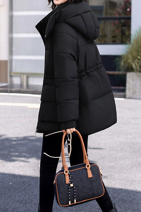 Casual Hooded Quilted Padded Jacket with Drawstring Waist - liwisi
