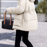 Casual Hooded Quilted Padded Jacket with Drawstring Waist - liwisi