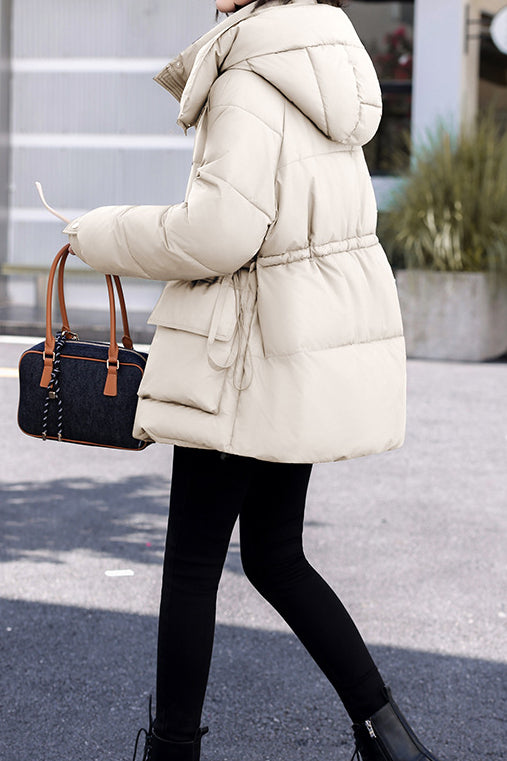 Casual Hooded Quilted Padded Jacket with Drawstring Waist - liwisi