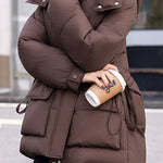 Casual Hooded Quilted Padded Jacket with Drawstring Waist - liwisi