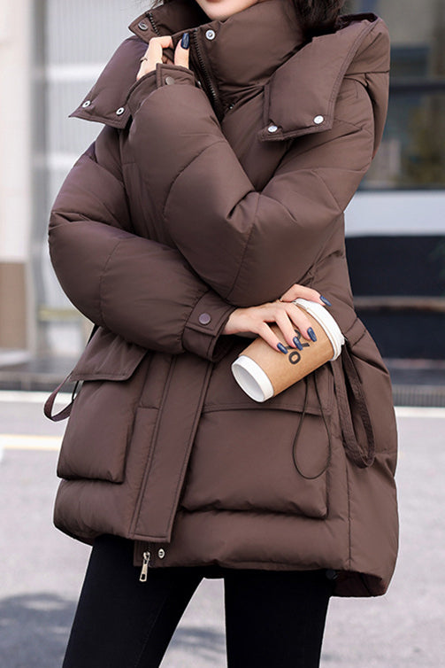 Casual Hooded Quilted Padded Jacket with Drawstring Waist - liwisi