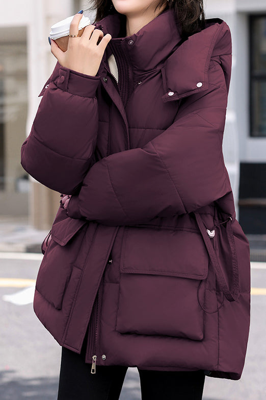 Casual Hooded Quilted Padded Jacket with Drawstring Waist - liwisi