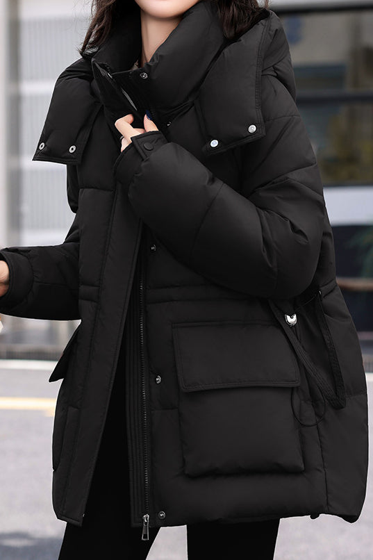Casual Hooded Quilted Padded Jacket with Drawstring Waist - liwisi
