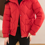Casual Wave Quilted Padded Jacket with Drawstring and Patch Pockets - liwisi