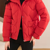 Casual Wave Quilted Padded Jacket with Drawstring and Patch Pockets - liwisi
