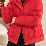 Casual Wave Quilted Padded Jacket with Drawstring and Patch Pockets - liwisi