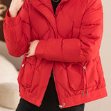 Casual Wave Quilted Padded Jacket with Drawstring and Patch Pockets - liwisi