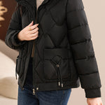 Casual Wave Quilted Padded Jacket with Drawstring and Patch Pockets - liwisi
