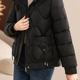 Casual Wave Quilted Padded Jacket with Drawstring and Patch Pockets - liwisi