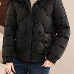 Casual Wave Quilted Padded Jacket with Drawstring and Patch Pockets - liwisi