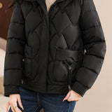 Casual Wave Quilted Padded Jacket with Drawstring and Patch Pockets - liwisi