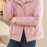 Casual Wave Quilted Padded Jacket with Drawstring and Patch Pockets - liwisi