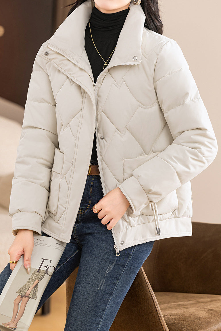 Casual Wave Quilted Padded Jacket with Drawstring and Patch Pockets - liwisi