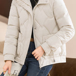 Casual Wave Quilted Padded Jacket with Drawstring and Patch Pockets - liwisi
