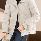 Casual Wave Quilted Padded Jacket with Drawstring and Patch Pockets - liwisi