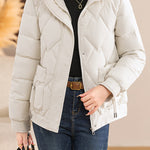 Casual Wave Quilted Padded Jacket with Drawstring and Patch Pockets - liwisi