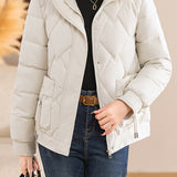 Casual Wave Quilted Padded Jacket with Drawstring and Patch Pockets - liwisi
