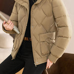 Casual Wave Quilted Padded Jacket with Drawstring and Patch Pockets - liwisi