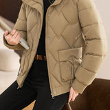 Casual Wave Quilted Padded Jacket with Drawstring and Patch Pockets - liwisi