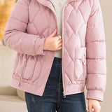 Casual Wave Quilted Padded Jacket with Drawstring and Patch Pockets - liwisi