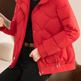 Casual Wave Quilted Padded Jacket with Drawstring and Patch Pockets - liwisi