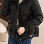 Casual Wave Quilted Padded Jacket with Drawstring and Patch Pockets - liwisi