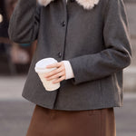 Chic Faux Fur Collar Single Breasted Wool Blend Coat - liwisi