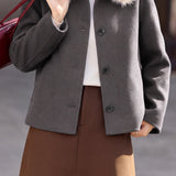 Chic Faux Fur Collar Single Breasted Wool Blend Coat - liwisi