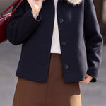 Chic Faux Fur Collar Single Breasted Wool Blend Coat - liwisi