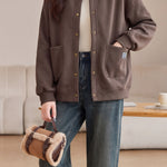 Casual Baseball Collar Single Breasted Jacket with Patch Pockets - liwisi