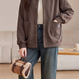 Casual Baseball Collar Single Breasted Jacket with Patch Pockets - liwisi