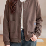 Casual Baseball Collar Single Breasted Jacket with Patch Pockets - liwisi