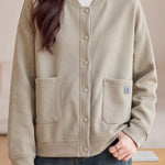 Casual Baseball Collar Single Breasted Jacket with Patch Pockets - liwisi