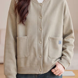 Casual Baseball Collar Single Breasted Jacket with Patch Pockets - liwisi