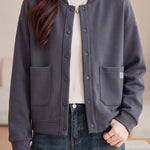 Casual Baseball Collar Single Breasted Jacket with Patch Pockets - liwisi
