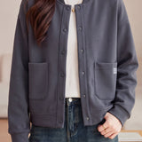 Casual Baseball Collar Single Breasted Jacket with Patch Pockets - liwisi