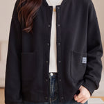 Casual Baseball Collar Single Breasted Jacket with Patch Pockets - liwisi