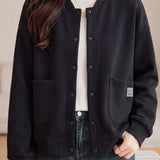 Casual Baseball Collar Single Breasted Jacket with Patch Pockets - liwisi