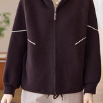 Casual Hooded Knit Jacket with Decorative Lines and Drawstring - liwisi