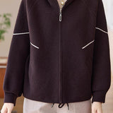 Casual Hooded Knit Jacket with Decorative Lines and Drawstring - liwisi