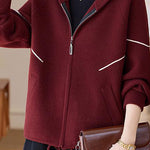Casual Hooded Knit Jacket with Decorative Lines and Drawstring - liwisi