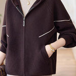 Casual Hooded Knit Jacket with Decorative Lines and Drawstring - liwisi