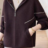 Casual Hooded Knit Jacket with Decorative Lines and Drawstring - liwisi