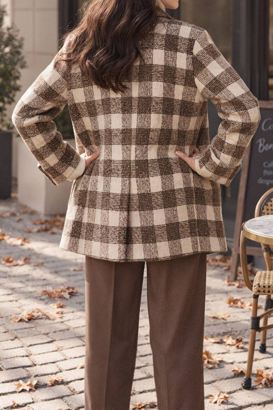 French Vintage Plaid Notched Lapel Jacket - liwisi