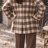 French Vintage Plaid Notched Lapel Jacket - liwisi