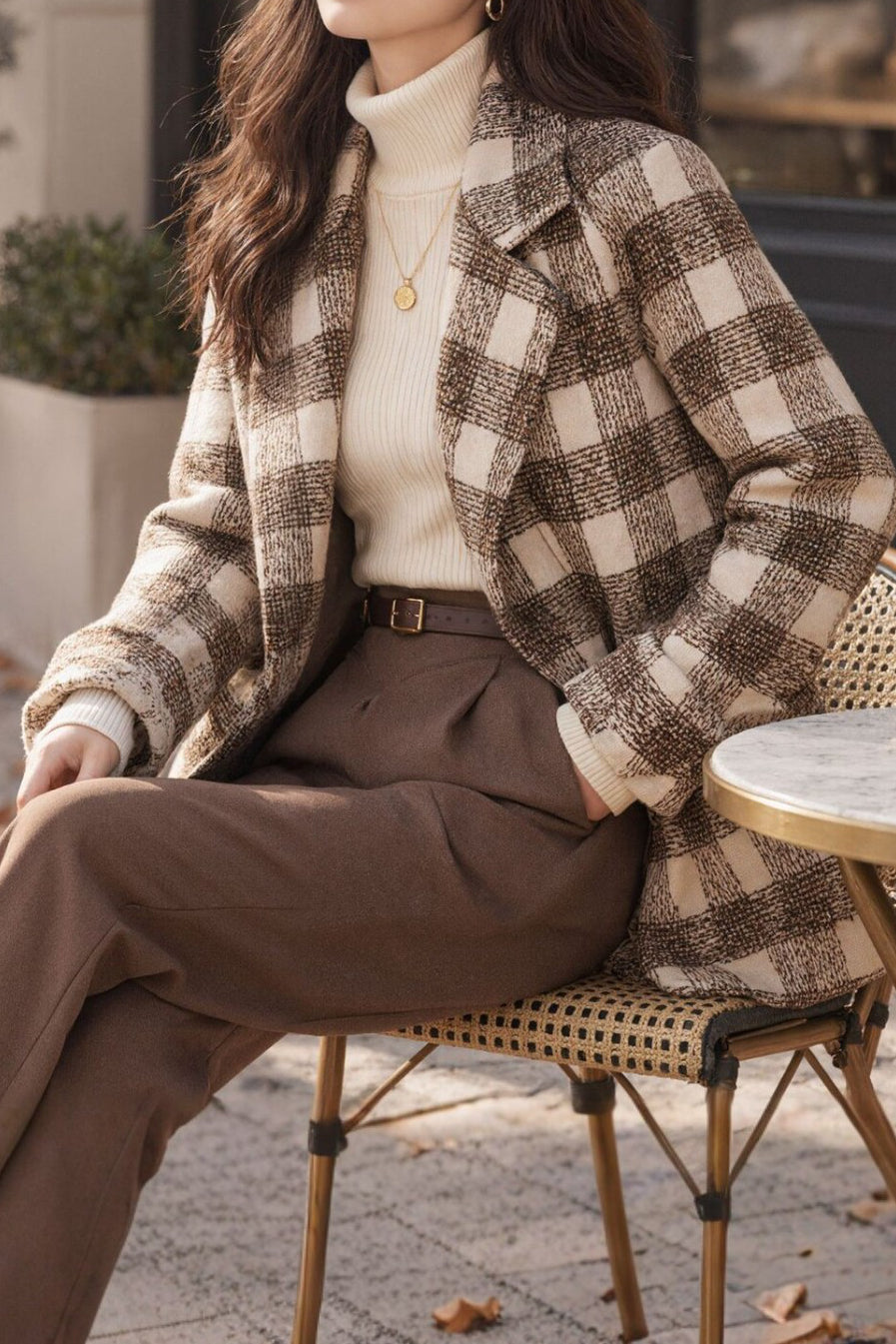 French Vintage Plaid Notched Lapel Jacket - liwisi