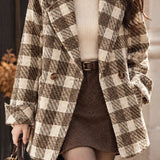 French Vintage Plaid Notched Lapel Jacket - liwisi