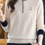 Chic Colorblock Mock Neck Knit Sweater with Colorful Buttons - liwisi