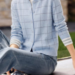 Casual Stand Collar Plaid Long Sleeve Knit Cardigan - liwisi