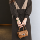 Chic Colorblock Mock Neck Knit Dress - liwisi